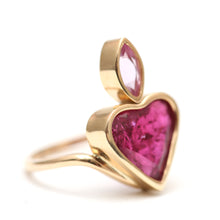 Laden Sie das Bild in den Galerie-Viewer, 14k Pink Tourmaline Flaming Heart Ring