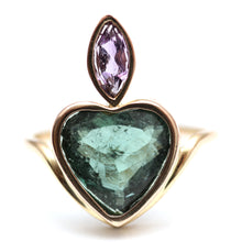 Laden Sie das Bild in den Galerie-Viewer, 14k Teal Tourmaline Flaming Heart Ring