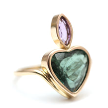 Laden Sie das Bild in den Galerie-Viewer, 14k Teal Tourmaline Flaming Heart Ring