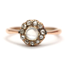 Load image into Gallery viewer, 9k Victorian Diamond Moonstone Bullet Ring