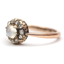 Load image into Gallery viewer, 9k Victorian Diamond Moonstone Bullet Ring