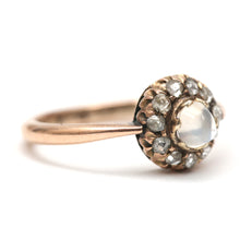 Load image into Gallery viewer, 9k Victorian Diamond Moonstone Bullet Ring