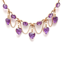 將圖片載入圖庫檢視器 15k Victorian Amethyst Heart Festoon Necklace