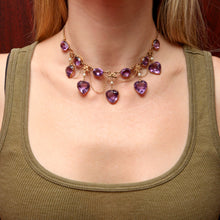 將圖片載入圖庫檢視器 15k Victorian Amethyst Heart Festoon Necklace