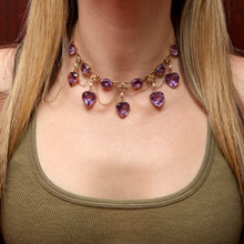 將圖片載入圖庫檢視器 15k Victorian Amethyst Heart Festoon Necklace