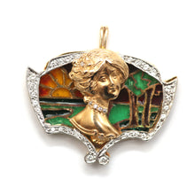 將圖片載入圖庫檢視器 14k/18K Plique-à-Jour Art Nouveau Pendant