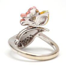 將圖片載入圖庫檢視器 18k Diamond Enamel Flower Ring