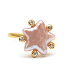 將圖片載入圖庫檢視器 14k Diamond Pink Pearl Star Ring
