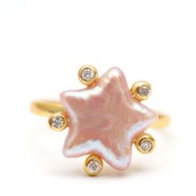 將圖片載入圖庫檢視器 14k Diamond Pink Pearl Star Ring
