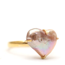 將圖片載入圖庫檢視器 14k Diamond Pink Pearl Heart Ring
