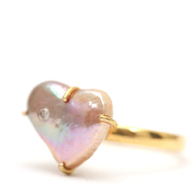 將圖片載入圖庫檢視器 14k Diamond Pink Pearl Heart Ring
