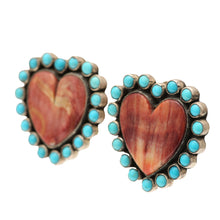 Load image into Gallery viewer, Federico Jimenez Spiny Oyster Heart Turquoise Earrings
