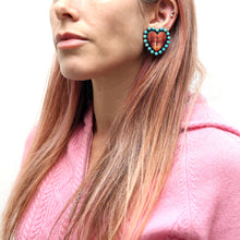 Load image into Gallery viewer, Federico Jimenez Spiny Oyster Heart Turquoise Earrings
