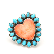 Carica l'immagine nel visualizzatore di Gallery, Federico Jimenez Spiny Oyster Heart Turquoise Ring
