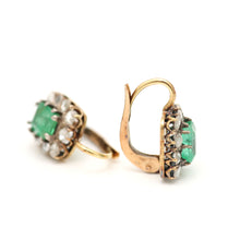 Carica l'immagine nel visualizzatore di Gallery, 14k Rose Cut Diamond Emerald Earrings
