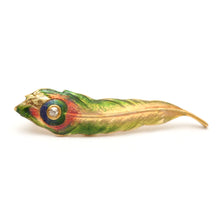 Carica l'immagine nel visualizzatore di Gallery, 14k Art Nouveau Enamel Diamond Peacock Feather Pendant

