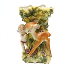 Carica l'immagine nel visualizzatore di Gallery, Mid-century Japanese Fawn and Cherub Ceramic Vase/Planter
