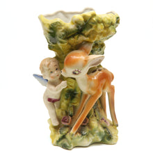 Carica l'immagine nel visualizzatore di Gallery, Mid-century Japanese Fawn and Cherub Ceramic Vase/Planter
