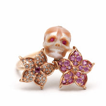 將圖片載入圖庫檢視器 14k Diamond Pearl Skull Memento Mori Ring
