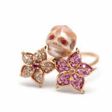 將圖片載入圖庫檢視器 14k Diamond Pearl Skull Memento Mori Ring

