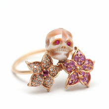 將圖片載入圖庫檢視器 14k Diamond Pearl Skull Memento Mori Ring
