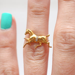 14k Diamond Horse Stick Pin Ring