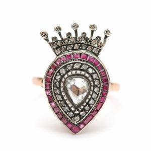 12k Diamond Ruby Crowned Heart Ring