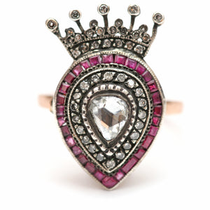 12k Diamond Ruby Crowned Heart Ring