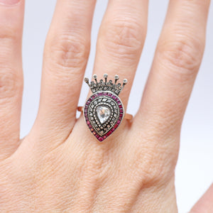 12k Diamond Ruby Crowned Heart Ring