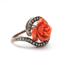 Load image into Gallery viewer, 10k Diamond Coral Rose Ring
