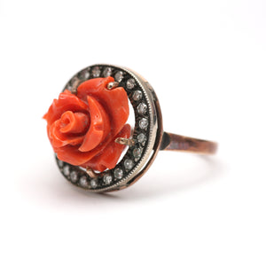10k Diamond Coral Rose Ring