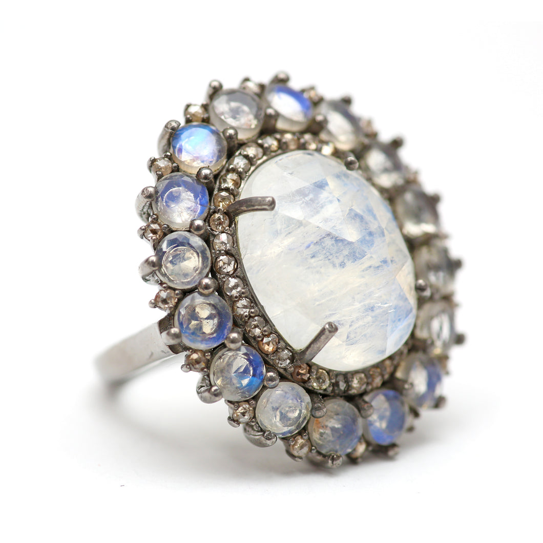 Sterling Silver Rose Cut Moonstone Ring
