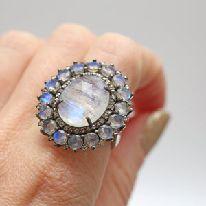 Sterling Silver Rose Cut Moonstone Ring