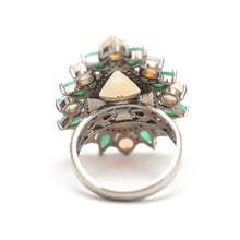將圖片載入圖庫檢視器 Sterling Diamond Opal Emerald Ring

