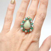 將圖片載入圖庫檢視器 Sterling Diamond Opal Emerald Ring
