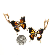Load image into Gallery viewer, 14k Amber Monarch Butterfly Earrings
