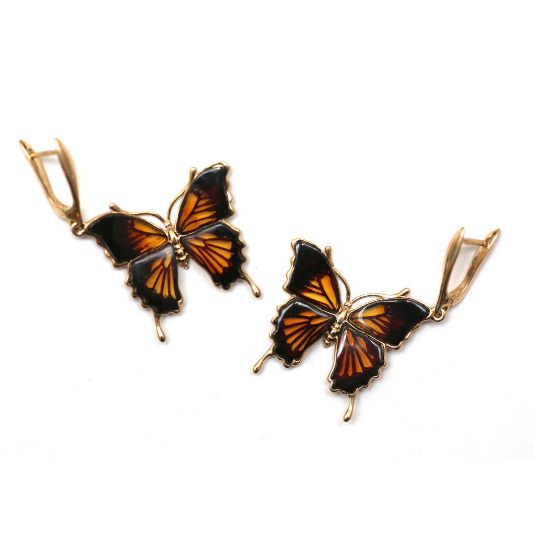 14k Amber Monarch Butterfly Earrings