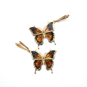 14k Amber Monarch Butterfly Earrings