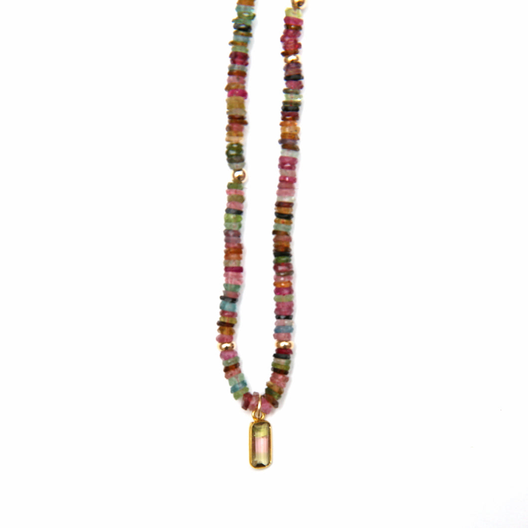 14k Tourmaline Heishi Necklace