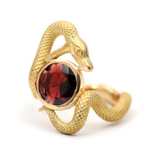 Load image into Gallery viewer, Heavy 18k Garnet Snake Ring
