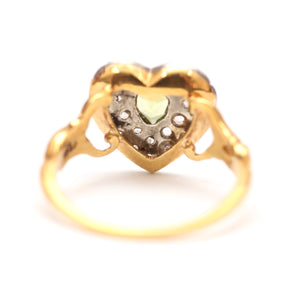 15k Rose Cut Diamond Peridot Heart Ring