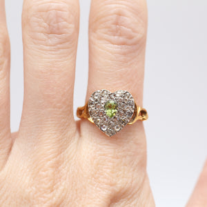 15k Rose Cut Diamond Peridot Heart Ring