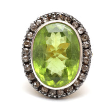 Load image into Gallery viewer, Giant 15k Rose Cut Diamond Peridot Ring
