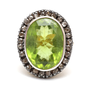 Giant 15k Rose Cut Diamond Peridot Ring