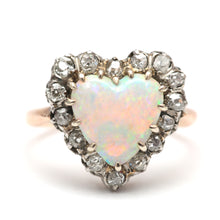 Load image into Gallery viewer, SOLD TO J****18k Old Cut Diamond Opal Heart Ring
