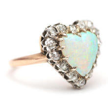 將圖片載入圖庫檢視器 SOLD TO J****18k Old Cut Diamond Opal Heart Ring
