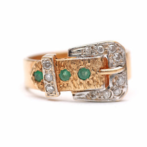 14k Emerald Diamond Buckle Ring