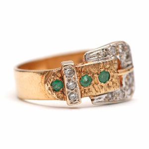 14k Emerald Diamond Buckle Ring