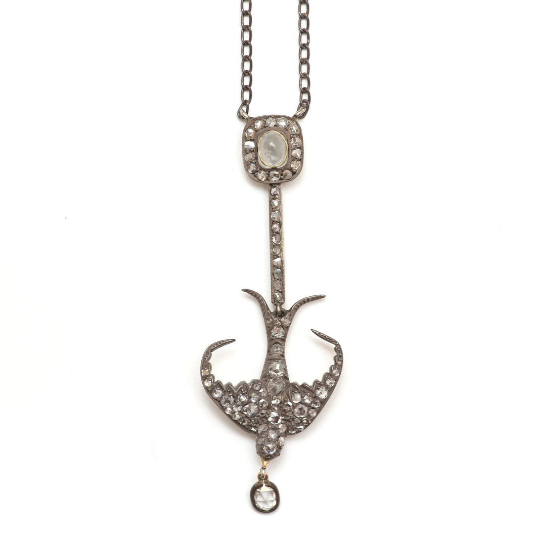 9k Rose Cut Diamond Moonstone Swallow
