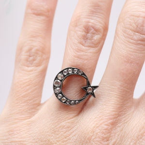 18k Rose Cut Diamond Celestial Ring